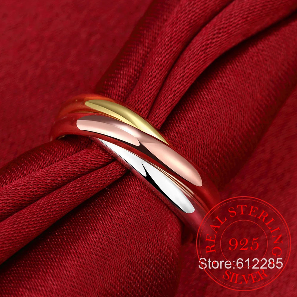 Dazzling Three-Tone Wedding Bands