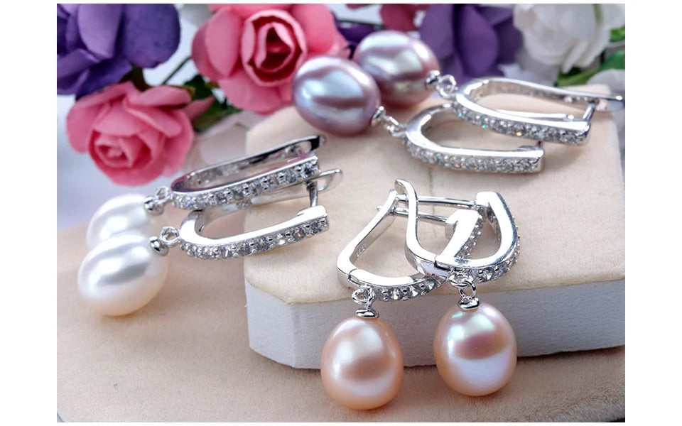 Chic 925 Sterling Silver Pearl Earrings with Zircon