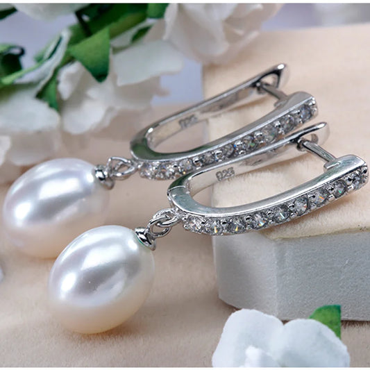 Chic 925 Sterling Silver Pearl Earrings with Zircon
