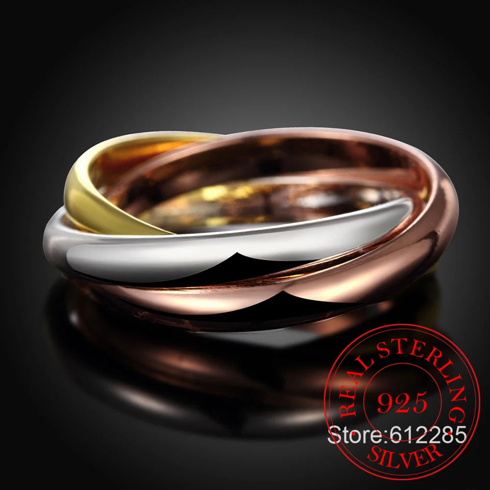 Dazzling Three-Tone Wedding Bands