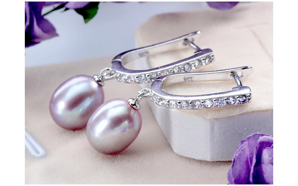 Chic 925 Sterling Silver Pearl Earrings with Zircon