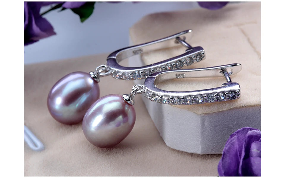 Chic 925 Sterling Silver Pearl Earrings with Zircon
