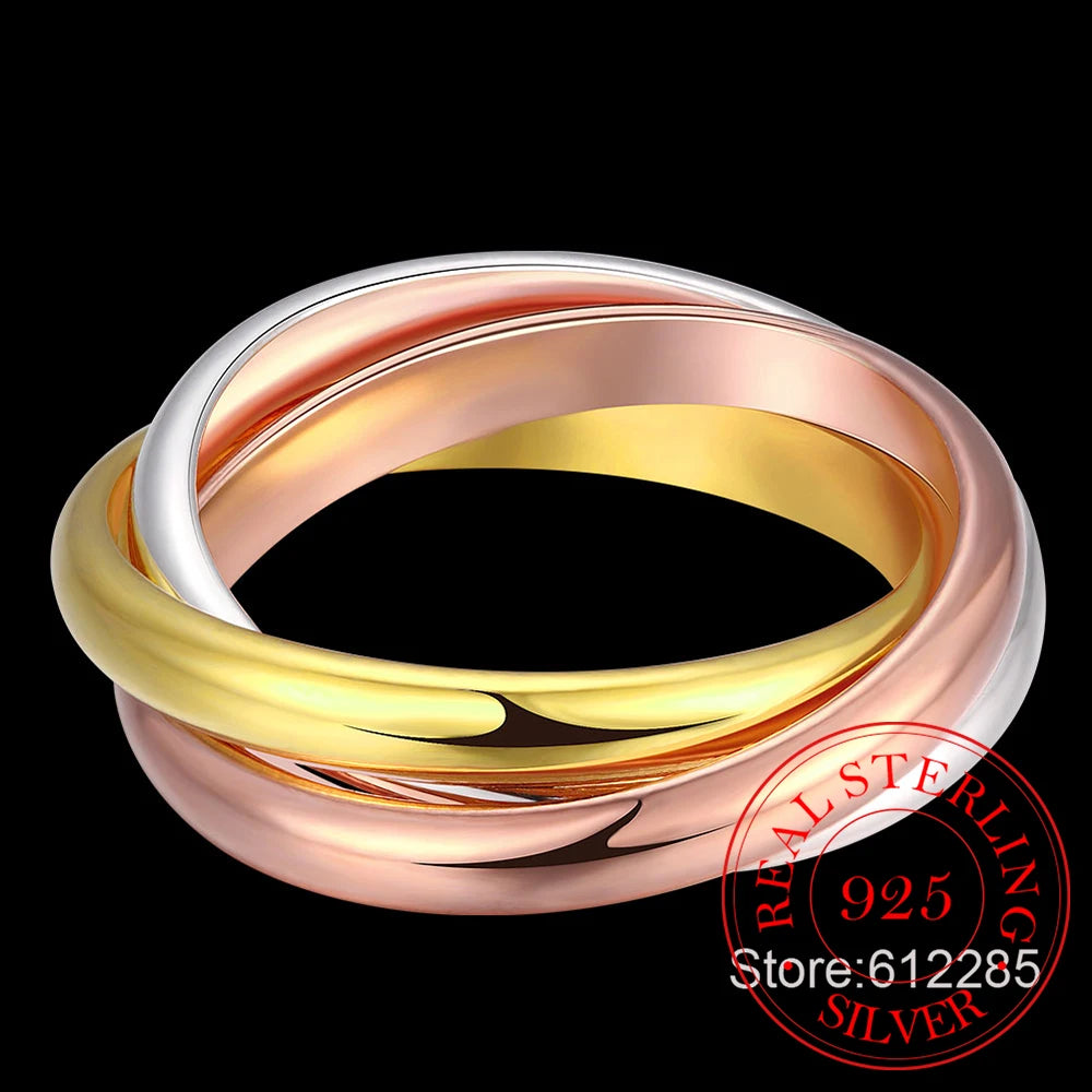 Dazzling Three-Tone Wedding Bands