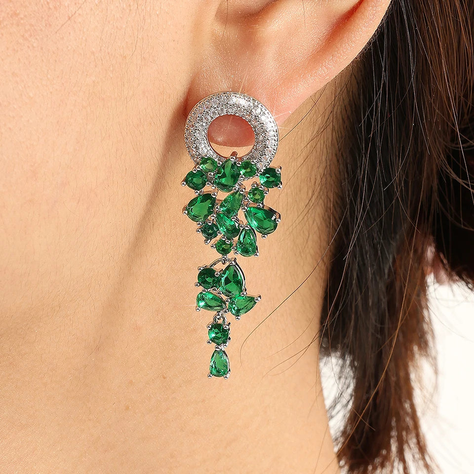 Vintage Sparkling Zircon Flower Dangle Earrings