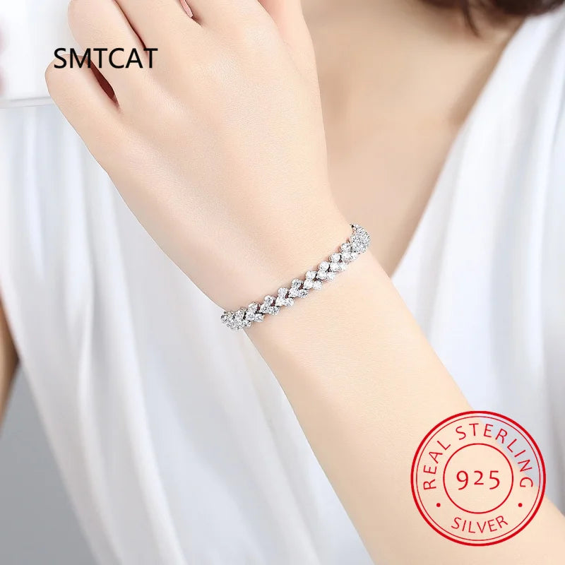 Elegant Solid Silver 925 Moissanite Bracelet