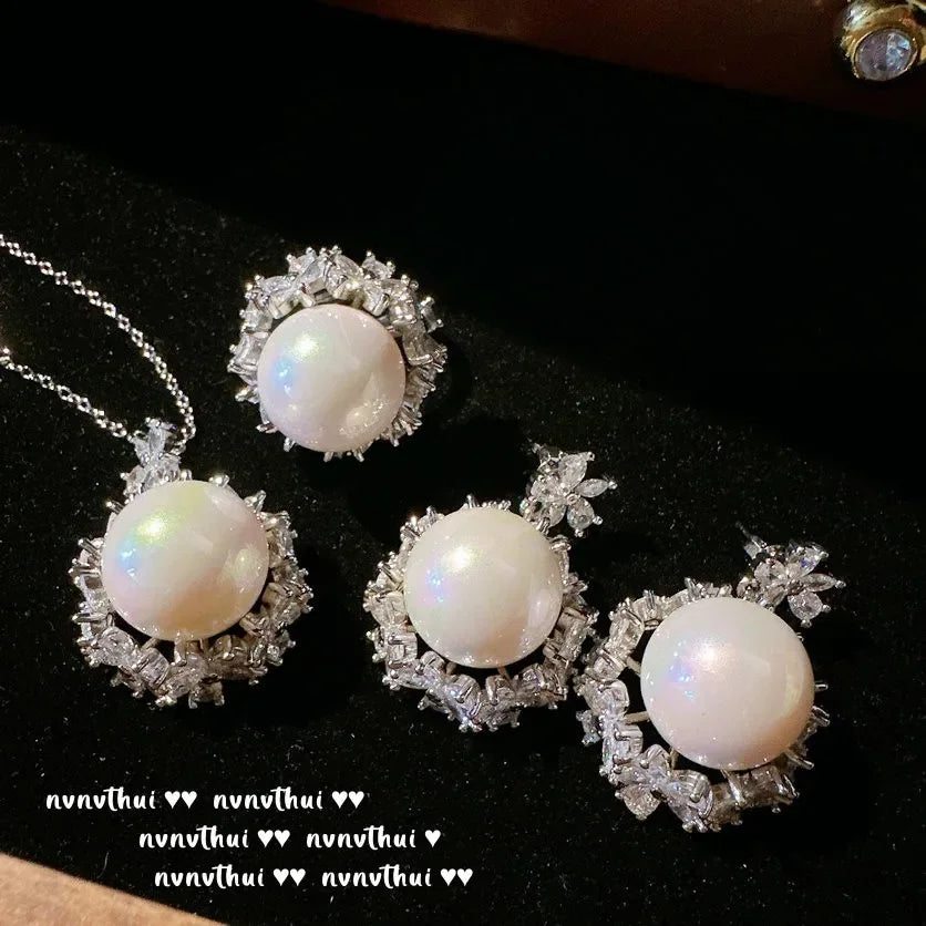 Elegant 925 Sterling Silver Bridal Set with Baroque Pearls