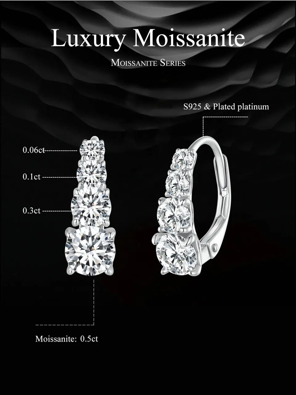 Stylish 925 Sterling Silver Moissanite Hoop Earrings for Women