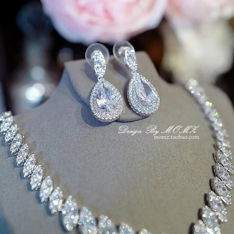 CC Jewelry Set Women Accessory Wedding Events Bridal Bijoux Engagement Necklace Stud Earrings Sets 2 PCS Luxury Chain Gift S028