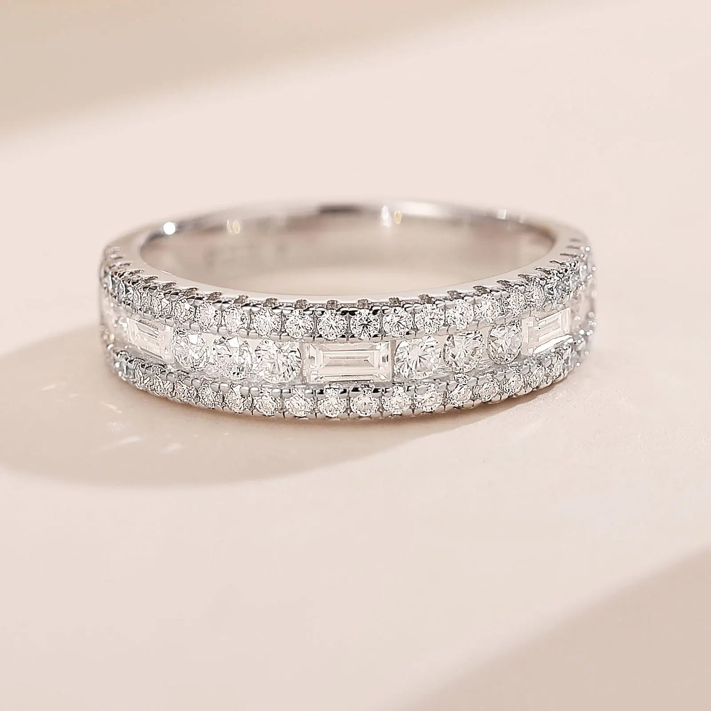 Newshe Moissanite Wide Sterling Silver Wedding Band