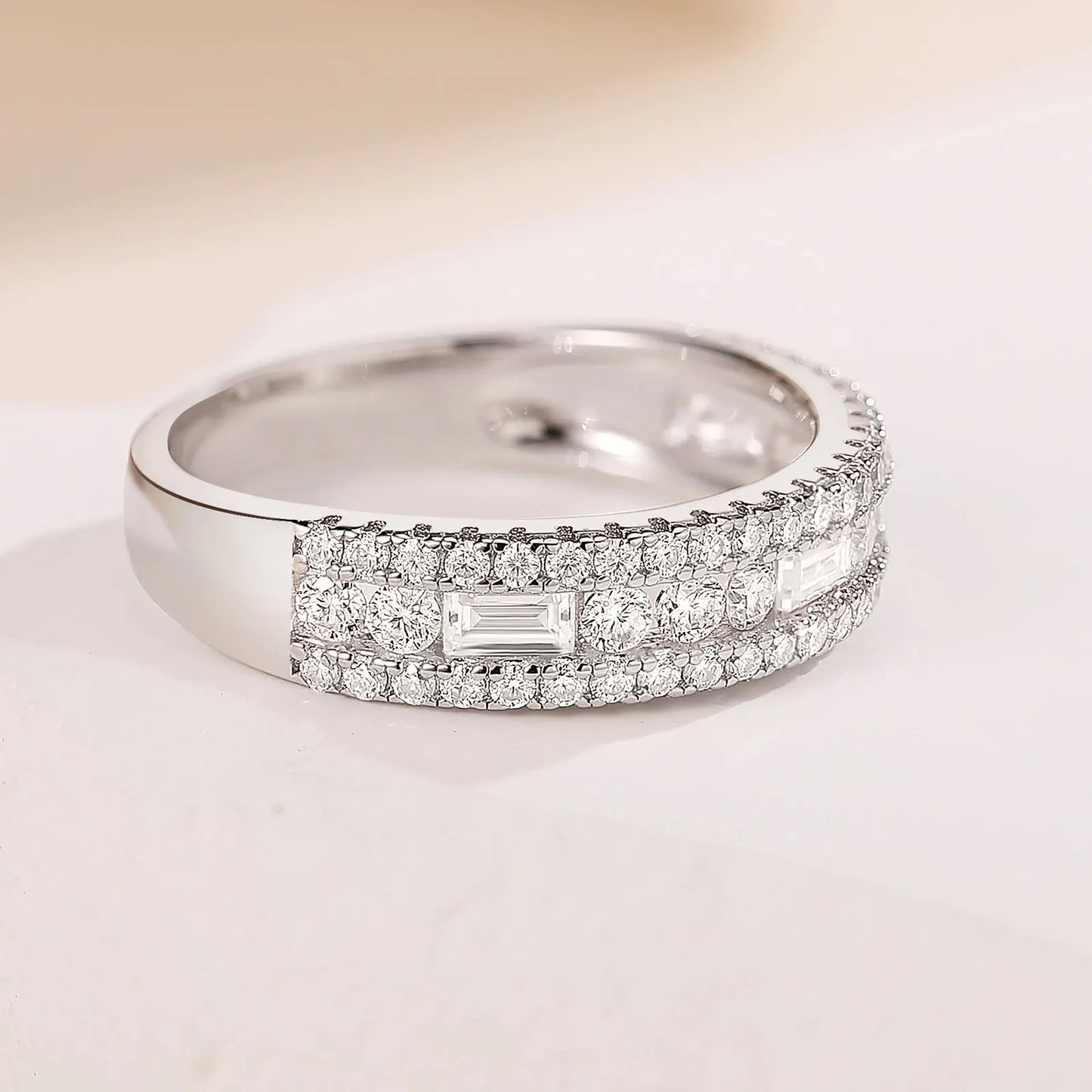 Newshe Moissanite Wide Sterling Silver Wedding Band