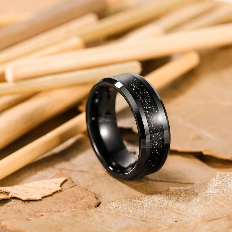 Black Sandstone Tungsten Carbide Ring