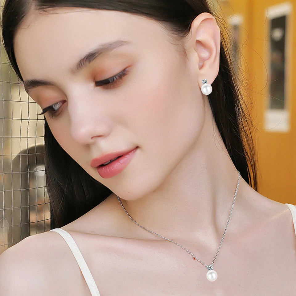 Sophisticated Moissanite Pearl Jewelry Set - Perfect for Weddings
