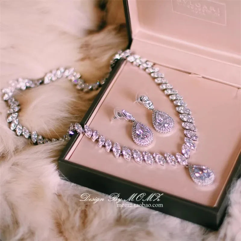 CC Jewelry Set Women Accessory Wedding Events Bridal Bijoux Engagement Necklace Stud Earrings Sets 2 PCS Luxury Chain Gift S028