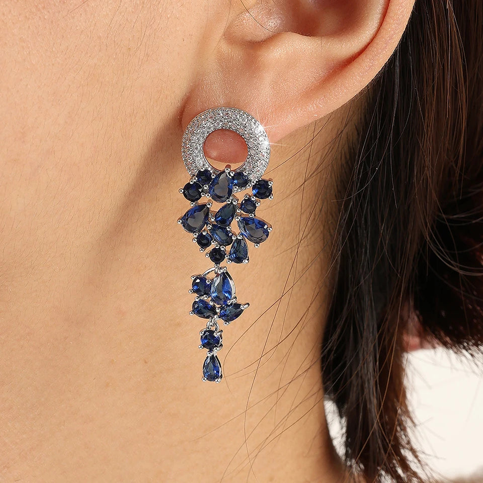 Vintage Sparkling Zircon Flower Dangle Earrings