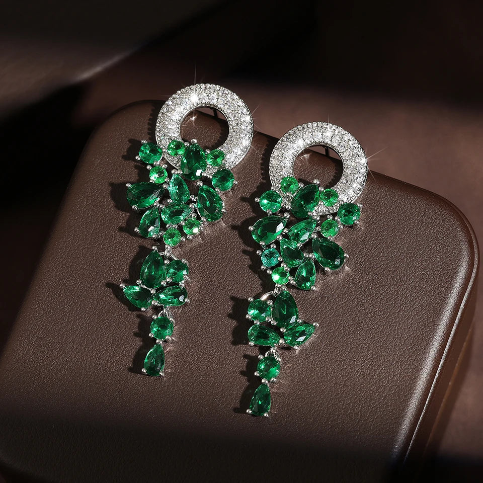 Vintage Sparkling Zircon Flower Dangle Earrings