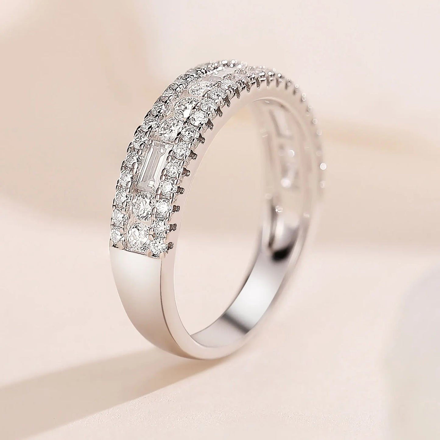 Newshe Moissanite Wide Sterling Silver Wedding Band