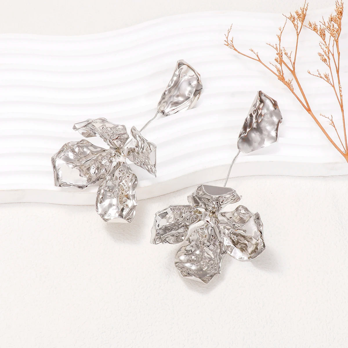 Elegant Statement Jewelry - Metal Flower Earrings
