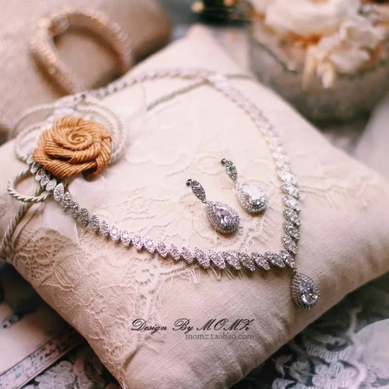 CC Jewelry Set Women Accessory Wedding Events Bridal Bijoux Engagement Necklace Stud Earrings Sets 2 PCS Luxury Chain Gift S028