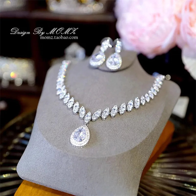 CC Jewelry Set Women Accessory Wedding Events Bridal Bijoux Engagement Necklace Stud Earrings Sets 2 PCS Luxury Chain Gift S028